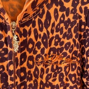 Ed Hardy Women's Orange and Black Leopard Bomber Jacket